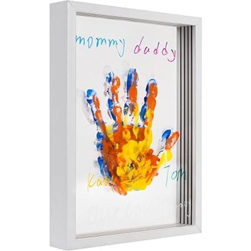 Family Handprint Frame Kit for 4,New Parents Gifts for Couples After Birth 3 Months+,Baby Shower Gifts for Mom and Dad,Mothers Fathers Day Craft Wood,Christmas Birthday Gift,12 Paint Colors (White)