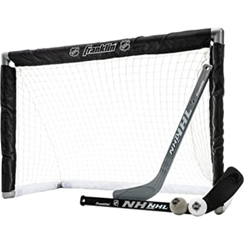 Franklin Sports NHL Youth Mini Hockey Goal + Stick Set - Kids Knee Hockey Goal, Sticks + Foam Mini Balls - (1) Goal, (2) Mini Sticks + (2) Balls Included