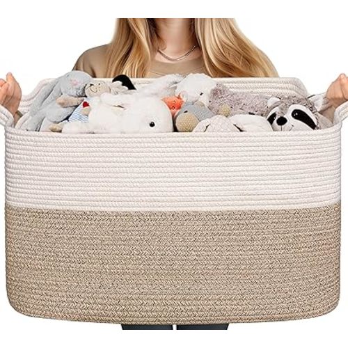 CHICVITA Large Blanket Basket, Rope Baskets for Storage, Rectangle Baby Toy Baskets for Organizing, Woven Storage Basket for Bedroom, Living Room, 24" x 16" x 14", Light Brown