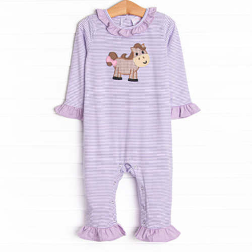 Horsin' Around Applique Romper, Purple Stripe – Stitchy Fish
