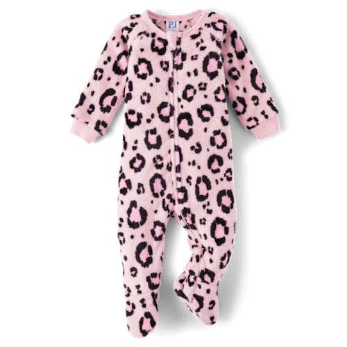 Baby And Toddler Girls Leopard Fleece Footed One Piece Pajamas - Pink