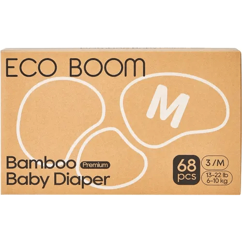 ECO BOOM Diapers, Baby Bamboo Viscose Diapers, Eco-Friendly Natural Soft Disposable Nappies for Infant, Size 3 Suitable for 13 to 22lb (Medium - 68 Count)