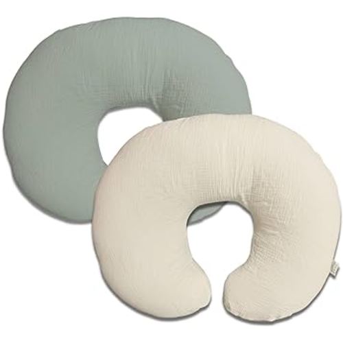 Nursing Pillow Cover,Muslin Cotton,Removable Cover for Breastfeeding Pillows,2-Pack Pillow Covers,Ultra-Soft Baby Nursing Pillow, Fits Newborn Feeding Pillow 22.5IN*18IN (Sage Green & Cream-Coloured)