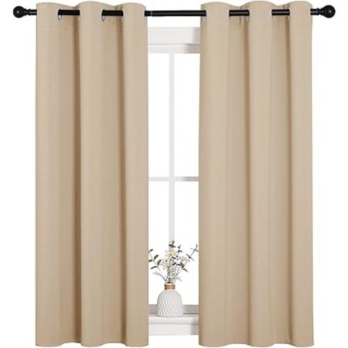 NICETOWN Room Darkening Draperies Window Curtain Panels, Thermal Insulated Grommet Room Darkening Curtains for Bedroom (Biscotti Beige, 2 Panels, W34 x L54 -inch)