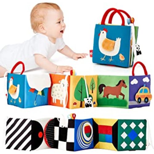Baby Toys 0-6 Months - High Contrast Newborn Toys - Baby Tummy Time Books 0-6 Months with Crinkle, Squeaky Sounds, Touch Feel, Visual Stimulation - Christmas Baby Shower Gifts