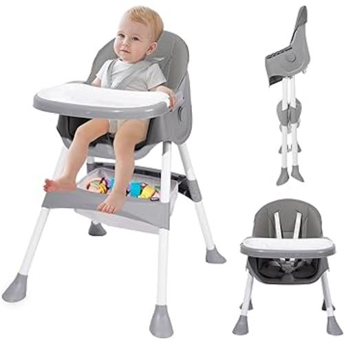 Baby High Chair, 6 in 1 Convertible High Chairs for Babies and Toddlers, Toddler Feeding Chair with Double Removable Tray, Adjustable Footrest & Machine Washable Cushion（Light Gray）