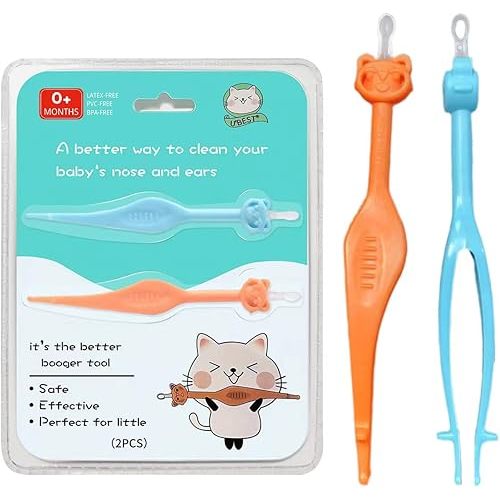 Two Pack 3 in 1 Baby Nose and Ear Gadget, Safe Baby Booger Remover, Nose Cleaning Tweezers, Nose Cleaner for Baby Infants and Toddlers, Dual Earwax and Snot Removal Baby Must Have Items