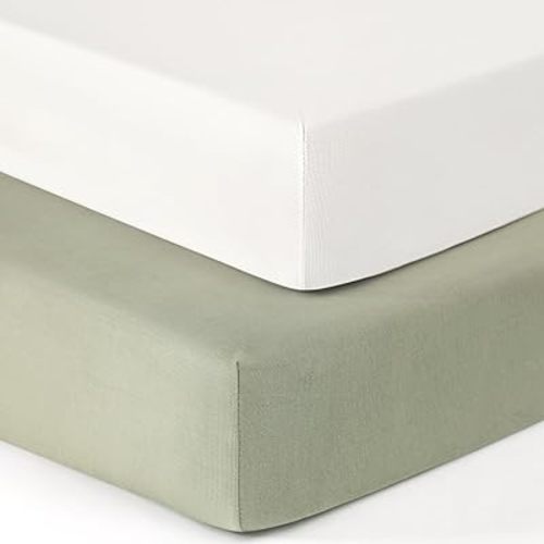 GRSSDER Jersey Crib Sheets for Boys and Girls, Stretchy Ultra Soft Crib Fitted Sheets Set 2 Pack, Universal Fit All Standard Crib Mattress Pads Safe and Snug, Pale Sage/Sage