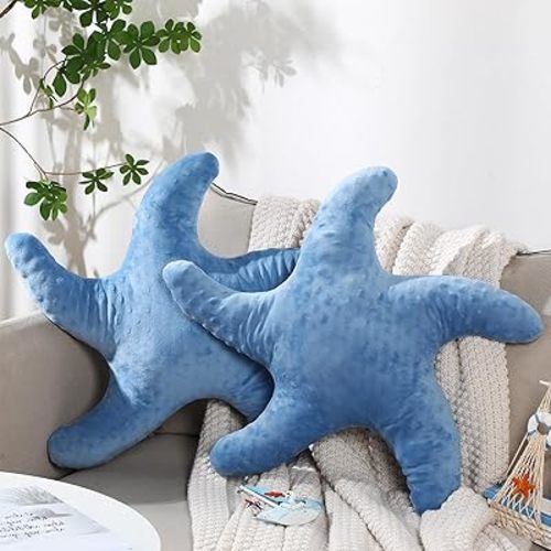 Fumete Starfish Pillow Beach Starfish Shaped Throw Pillows 20'' Stuffed Animal Cute Plush Coastal Decor Ocean Star Pillow Plush Cushion for Kid Bedroom Living Room Sofa Couch(Dark Blue,2 Pcs)