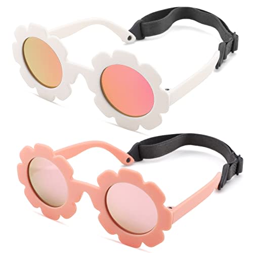 Hycredi Flexible Bendable Flower Baby Polarized Sunglasses with Strap for Newborn Infant Girls Age 0-24 Months
