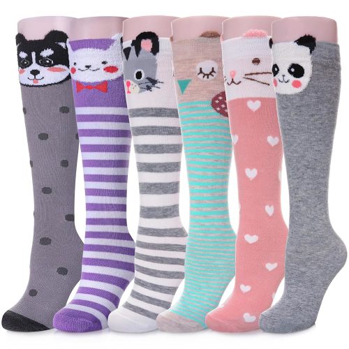 Color City Girls Knee High Boot Socks - Kids Long Cozy Fun Animal Warm Cotton Socks (6 Pairs): Clothing, Shoes & Jewelry
