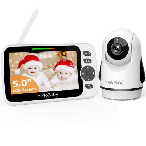 HelloBaby Video Baby Monitor-HB6352 with Remote Pan-Tilt and Zoom, 1000ft Long Range, No WiFi, 5.0" LCD, Night Vision, Lullabies, and Two-Way Audio