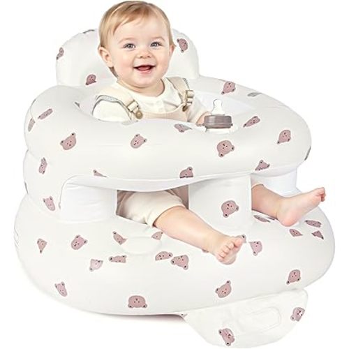 Inflatable Baby Seat for 3-36 Months, Baby Seats for Infants for Sitting Up with Back Support Built in Air Pump, Surround Sit Me Up Floor Seat for Baby Chair for Learning Sit, Feeding (Bear)