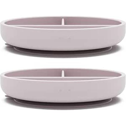 Lalo Suction Plates - 2 Pack, 100% Silicone Non-Toxic BPA-Free Baby Plates with Suction Base To Prevent Accidental Tip-Overs - Suction Plates for Toddlers With Three Divided Sections - Lavender