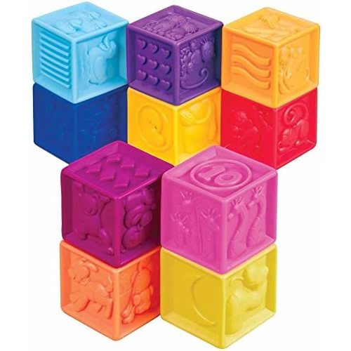 B. toys – One Two Squeeze Baby Blocks - Building Blocks for Toddlers – Educational Baby Toys 6 Months & Up with Numbers, Shapes, Animals & Textures – 10 Soft & Colorful Stacking Blocks