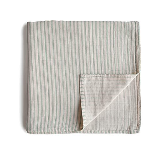 mushie Muslin Baby Swaddle Blanket | 100% Organic Cotton (Sage Stripe)