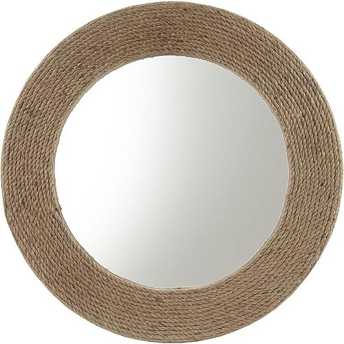 Madison Park Wall Décor Cove Cottage Style Round Jute Rope Frame, Mirror for Living Room, Console Table Center Piece Home Accent, Ready to Hang Bedroom Decoration, 26" W x 26" H, Natural