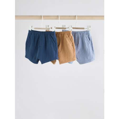 Blue/Brown Jersey 100% Cotton Baby Shorts 3 Pack
