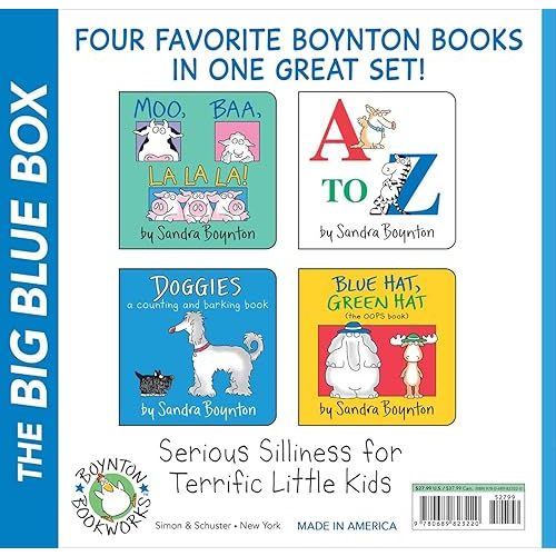 Boynton's Greatest Hits The Big Blue Box (Boxed Set): Moo, Baa, La La La!; A to Z; Doggies; Blue Hat, Green Hat Board book – October 1, 1998