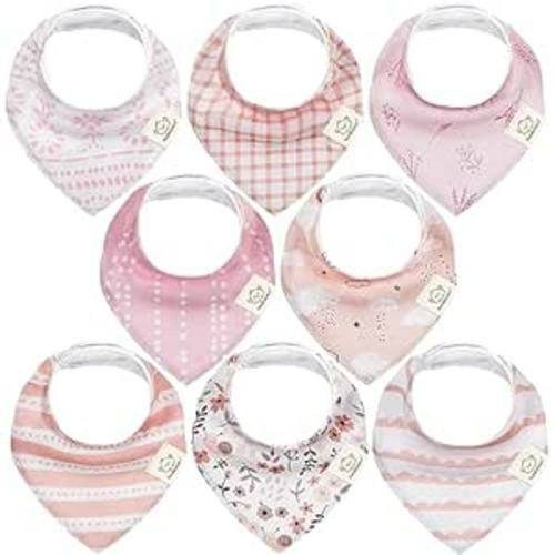 8-Pack Organic Baby Bandana Drool Bibs for Girls - Baby Bibs for Baby Girls, Baby Boys, Soft Cotton Bandana Bibs, Baby Drool Bib, Teething Bibs for Infant, Toddler, Bib Girl (Sweet Charm)