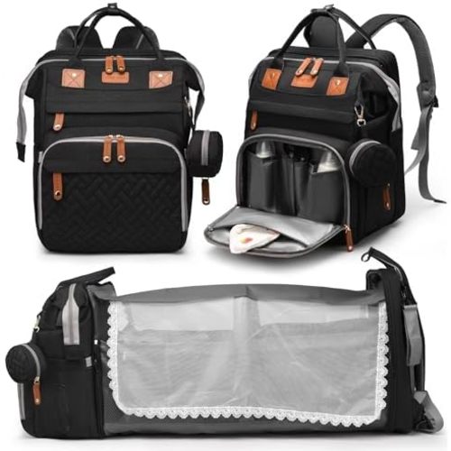 Diaper Bag Backpack with Changing Station, Large Diaper Bag For Boys And Girls, Multifunctional Waterproof Travel Diaper Backpack, Baby Bag with USB Charging Port for Moms Dads,black