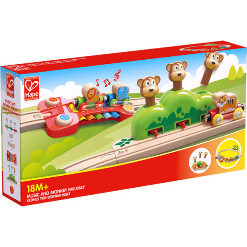Hape: Music & Monkeys Railway - 19 pc Wooden Train Set - Hape | Maisonette