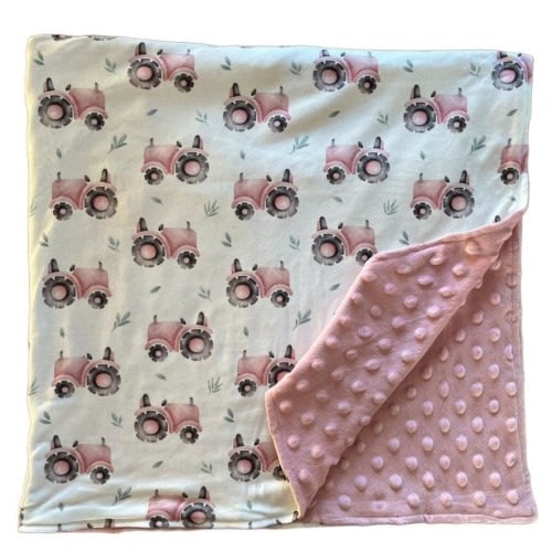 Baby Blanket - Pink Tractor - Farming -Toddler Blanket - Farmkid -Toddler Blanket - Country - Baby Shower - Farmer - Baby Nursery