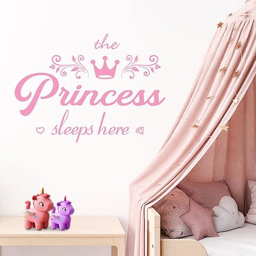 Princess Wall Decals, Pink Crown Wall Stickers for Nursery Bedroom, Girls Kids Room Sticker Decor, Decorative Peel and Stick Window Mural 18 x 13 Inches
