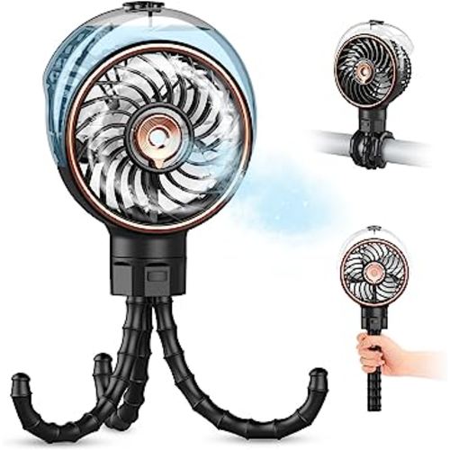 Misting Stroller Fan, 100ml Outdoor Mister Portable Fan for Stroller, Water Spray Fan, Clip on Fan for Baby Essentials, Detachable Tripod, Handheld Fan, Desk Fan for Crib, Treadmill, Car Seat