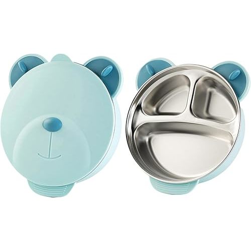 I love D&M Baby Toddler Food-Grade 316 Stainless Steel Bowl with Insulated Lid Strong Suction Leak-Resistant BPA Free Easy to clean (no utensil, Placid Blue)
