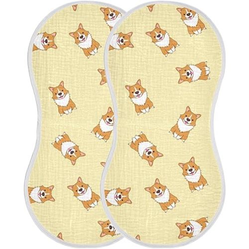 Cute Corgi Dog Pattern Muslin Burp Cloths for Baby 2 Pack Soft 100% Cotton Baby Washcloths Bibs for Boy Girl
