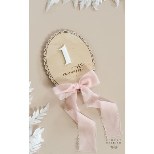 Baby Monthly Milestone Sign with Ribbon Bow, Reversible Month and Months, Nursery Photo Prop, Baby Shower Gift