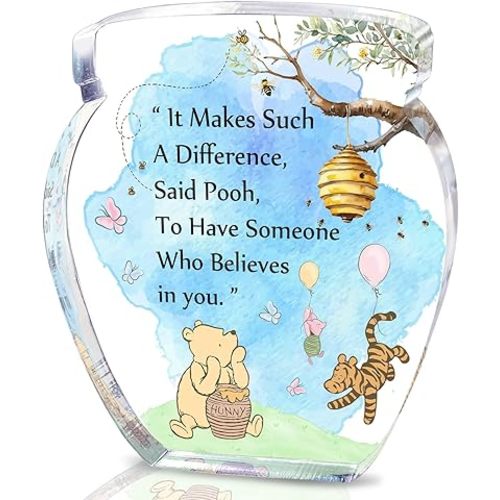 Hunny Pot Shape Acrylic Desk Decor Winnie Friendship Gifts for Women Inspirational Gifts, Pooh Quotes Desk Sign Decor, Birthday Gifts Graduation Gifts for Women Best Friend Mom Sister - 01