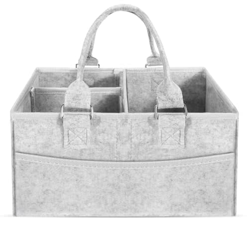 Baby Diaper Caddy Organizer with Handle Portable Diaper Organizer for Changing Table, Nursery Storage Felt Car Organizer Baby Shower Gifts Baby Essentials