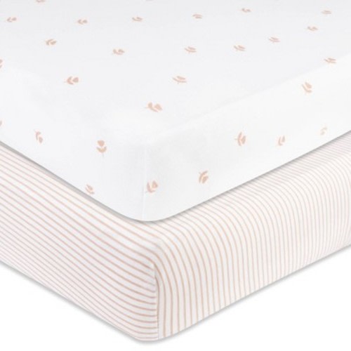 Ely's & Co. Fitted Crib Sheet 100% Combed Jersey Cotton Pink for Baby Girl, Color: Pink tulip