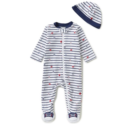 Little Me Baby Boys Preemie-9 Months Sport Star Striped Footie Coverall & Hat Set