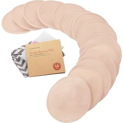Organic Nursing Pads - 14 Washable Viscose Derived from Bamboo Breastfeeding Pads, Wash Bag, Reusable Breast Pads for Breastfeeding, Nipple Pads for Breastfeeding Essentials(Pink Sand, L 4.8")