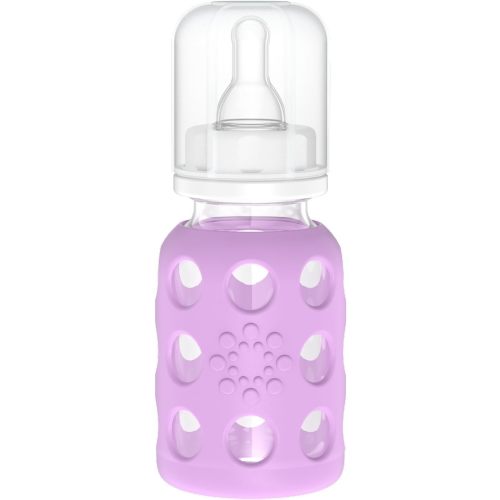 Lifefactory 4-Ounce Glass Baby Bottle with Stage 1 Nipple and Protective Silicone Sleeve Lavender
