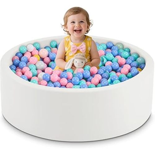 35.4" x 11.8" Foam Ball Pit for Toddlers, Baby Round Balls Pool for Babies 1-3, Kids Play Ball Pits Ideal Gift for Boys and Girls, Balls Not Included, White