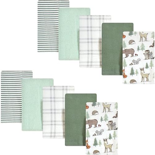 Hudson Baby Unisex Baby Cotton Flannel Burp Cloths, Forest Animals, One Size
