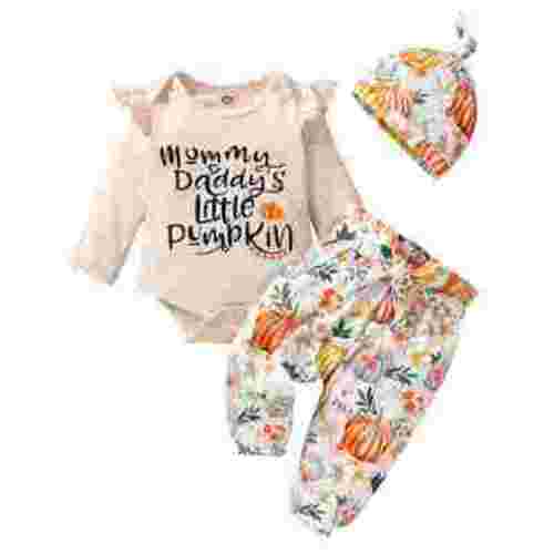 Infant Baby Girl First Halloween Outfit Toddler Girls Thanksgiving Cute Pumpkin Clothes Set for 0-3 Months