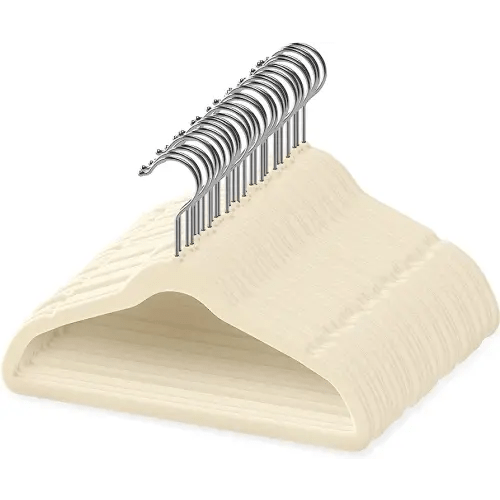 50 Premium Baby Velvet Hangers - 11.8" Non-Slip, Ultra-Slim Space-Saving Children Closet Hangers - 360° Swivel Hook, Strong & Durable Infant & Toddler Clothes Hangers for Wardrobe - Ivory