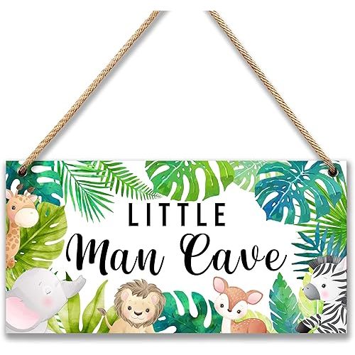 Woodland Nursery Room Decor for Baby Bedroom - Jungle Safari Animal Theme Little Man Cave Sign Wall Decor for Toddler Boy- 6"x12" -A09
