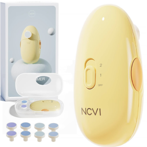 NCVI Baby Nail Trimmer Electric, Baby Nail File, Safe Baby Nail Clippers, Trim and Polish Set for Newborn Baby Infant Toddler Kids, Fingernails Care, Grooming & Manicure kit, 8 Grinding Heads, Yellow