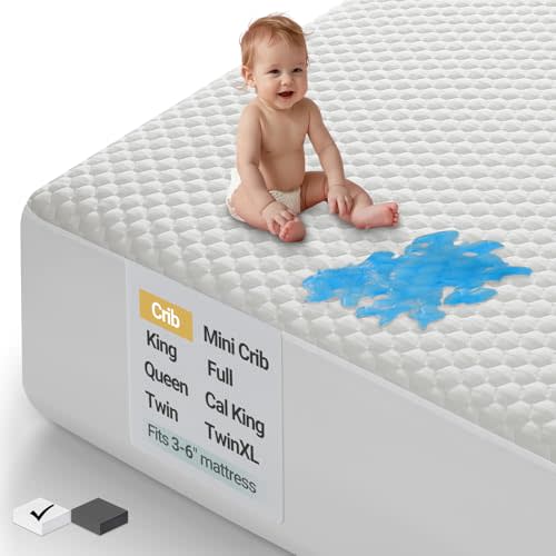 OhGeni 100% Waterproof Mattress Protector, Crib Size Mattress Pad, Fits 3"-6" Mattresses with Deep Pocket, Cooling, Breathable Fitted Sheets, Soft Bed Cover, Noiseless, Machine Washable