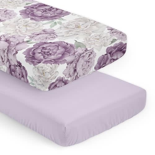Sweet Jojo Designs 2-Piece Baby Crib Sheets Set (Boho Purple Floral) for Girls, Infant Nursery, Toddler Room - Fitted, Standard Size (Lavender, Bohemian, Vintage, Flower, Watercolor, Shabby Chic)