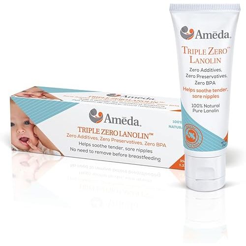 Ameda Triple Zero Lanolin Nipple Cream for Breastfeeding Pain | All Natural Lanolin Nipple Balm | Single Ingredient Pure Lanolin Cream | Breast Feeding Must Haves | ONLY Triple Zero Lanolin 35g/1.2oz