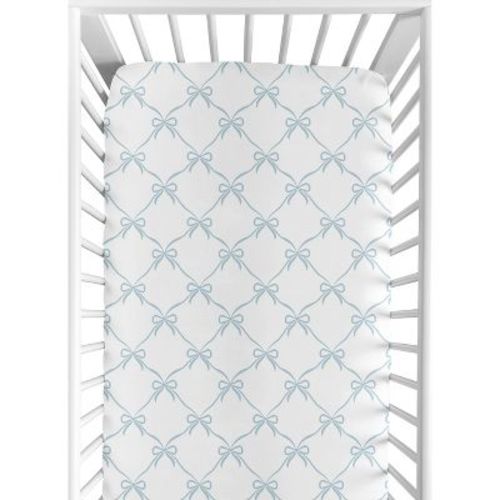 Sweet Jojo Designs Girl Baby Fitted Crib Sheet Ballerina and Ballet Bows Blue and White