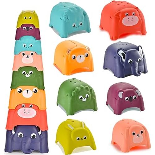 Animal Stacking Cups Bath Toys for Toddlers, 8PCS Nesting Cups Set for Boys & Girls 1-3, Montessori Toys for Toddlers 6-12 Months Play for Indoor/Outdoor/Bathtub/Beach