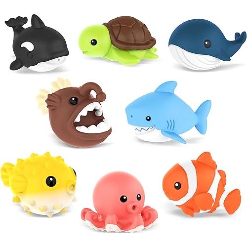 8 PCS Ocean Animal Bath Toys Mold Free Infant Bath Tub Toys for 12 Months - No Hole Bathtub Toys for Toddlers 1-3 Water Pool Toys for Baby Toddler Ages 1+